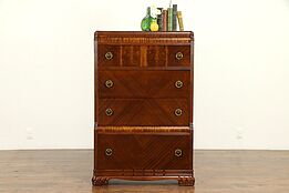 Art Deco Waterfall Design Vintage Tall Chest or Highboy #35613