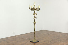 Marble Base Floor Lamp or Chandelier, 7 Candles, Brass Lion Heads #33858