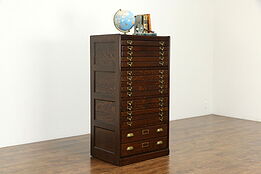 Oak Antique 17 Drawer Map, Document, Music, Collector Office File Cabinet #34187
