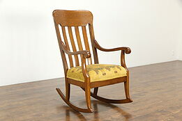 Rocking Chair Oak Quarter Sawn Antique Rocker, New Upholstery #34743