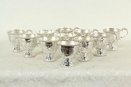 Set of 11 Vintage Silverplate Embossed Footed  Punch Cups #35839