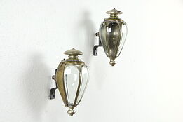 Pair of Antique Curved Beveled Glass Carriage Lanterns or Wall Sconces #35232
