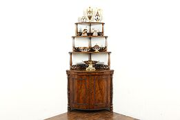 Victorian Antique Curved Walnut & Burl Corner Cabinet Etagere #35771