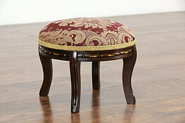 Victorian Antique Round Walnut Footstool, Recent Upholstery #35946