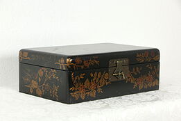 Japanese Antique Hand Painted Lacquer Jewelry Chest or Box #35948