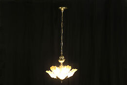 Art Deco Vintage Chandelier Light Fixture, Etched Glass Shades #34420