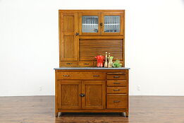 Farmhouse Oak Antique Hoosier Roll Top Cabinet Kitchen Pantry Cupboard #35733
