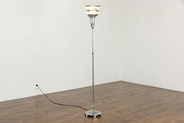 Art Deco Vintage Nickel Adjustable Height Torchiere Floor Lamp #36113