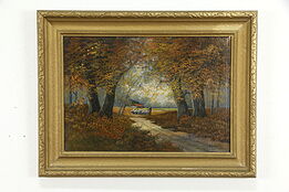 Forest in Fall & Shepherd Antique Original Oil Painting Sleeswijk 35 1/2" #36238