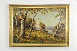 Fall Landscape Birch Trees Original Vintage Oil Painting, Roberts 40 1/2" #36475