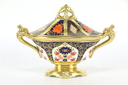 Old Imari Oval Footed Bowl With Lid, English Royal Crown Derby  #36550