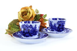 Victorian English Flow Blue Antique China Cup and Saucer Pair, Scinde #36565