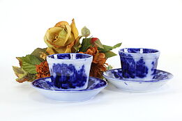 Victorian English Flow Blue Antique China Cup and Saucer Pair, Scinde #36566