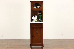 Oak Antique German Nightstand,  Kitchen or Bath Cabinet Marble Top #36616