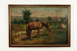 Horse in Pasture Vintage Original Oil Painting, N. Jovine 39" #36737