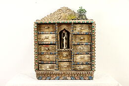 Peruvian Folk Art 12 Drawer Carved & Painted Keepsake or Jewelry Chest #35100