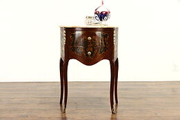 Marquetry Vintage Marble Top Chest, End Table or Nightstand #35460