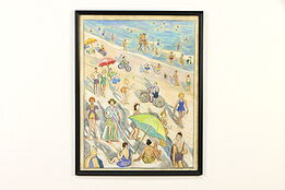 Beach at Ogumquit ME 1939 Original Pastel Painting, Knowles 27" #36699