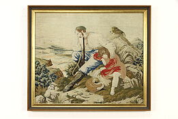 Father & Child Handstitched Needlepoint Tapestry, Framed 26 1/2" #36335