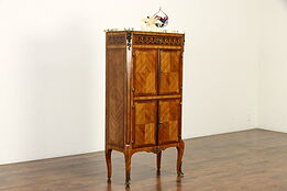 Louis XV French Marble Top Antique Marquetry Music or Magazine Cabinet  #36774