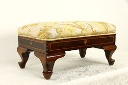 Carved  Maple & Burl Antique Footstool, Inlaid Marquetry & Banding #37079