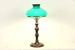 Art Nouveau Antique Desk Lamp, Emerald Green Cased Glass Shade #37083