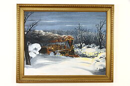 Winter Scene with Steam Train Original Oil Painting, CAB 1954 32 1/2" #36784