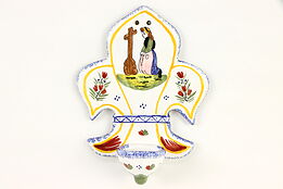Henriot Quimper Signed Holy Water Holder, Hand Painted Brittany, France #37070