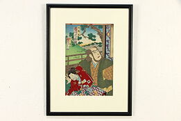Kabuki Scene Antique Japanese Woodblock Print Toyohara Kunichika 21" #36705