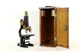 Brass & Iron Antique Laboratory Microscope, Case, Bausch & Lomb, NY  #36729