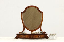 Hepplewhite Design Antique Dresser or Shaving Mirror, Jewelry Drawers #37128