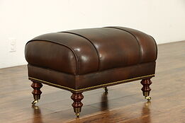 Leather Vintage Ottoman or Stool, Brass Nailheads, Whittemore Sherrill #37232