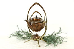 Art Nouveau Antique Copper & Bass German Tilting Tea Kettle & Stand #37247