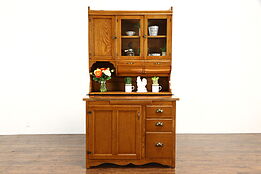 Hoosier Oak Antique Cabinet Farmhouse Kitchen Pantry Cupboard, Copper Top #33691