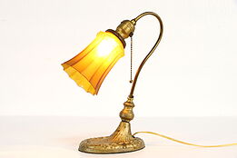 Antique Desk Lamp, Etched Amber Glass Shade #36723