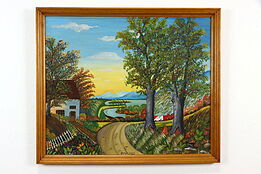 Sunset Valley Original Vintage Oil Painting, signed Opal 32 1/2" #37045
