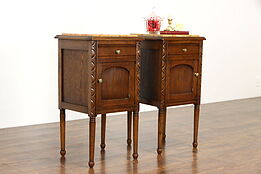Pair of Antique French Oak Marble Top Nightstands or End Tables #37396