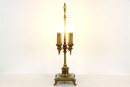 Brass & Onyx Vintage 4 Candle Lamp, Roman Warriors  #37424