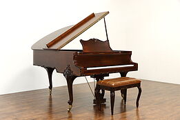 Samick Carved Art Case 5'10" Vintage Grand Piano Leather Bench #37491