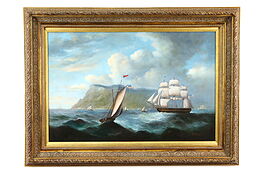 Seascape & Ships Original Vintage Oil Painting, Marte 45"  #36607