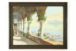 Isle of Capri Italian Shoreline Original Oil Painting, M. Gianni, 28.5"  #37455