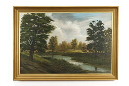 Country Field & Stream Original Vintage Oil Painting, Turecky 1958, 50.5" #37609