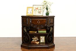 Rustic Marble Top Nightstand or Console, Wrought Iron, Marge Carson #37631