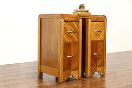 Pair of Art Deco Waterfall Design Nightstands or End Tables #37551