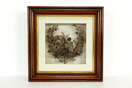 Victorian Antique Farmhouse Hair Wreath in Walnut Shadow Box 15" #37984