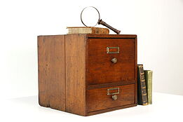 Oak Farmhouse Antique Desktop 2 Drawer Office File Box or Cabinet #38003