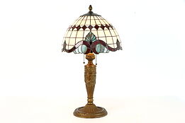 Antique Lamp, Vintage Leaded Stained Glass Shade, Salem Bros. #38172