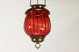 Victorian Cranberry Glass Farmhouse Antique Hall Lamp, Electrified #37407