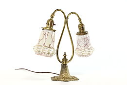Antique Desk Lamp, Swivel Hand Painted Art Glass Shades #37756
