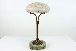 Art Nouveau Antique Lamp, Onyx & Brass Base, Art Glass Shade #37874